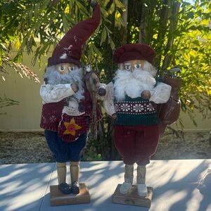 VTG 90s Charming Holiday Santas Large 17” Wooden Figurine Duo by Grandeur Noel